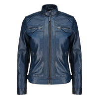 Café Racer Leather Jacket Women - Zip Up Moto Biker Style Casual Fashion Real Lambskin Women's Leather Jacket