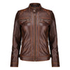 Café Racer Leather Jacket Women - Zip Up Moto Biker Style Casual Fashion Real Lambskin Women's Leather Jacket