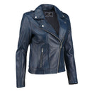 Women's Handwaxed Biker Style Motorcycle Zip-Up Leather Jacket