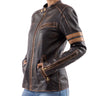 Womens Distressed Cafe Racer Vintage Brown Leather Jacket