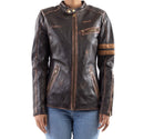 Womens Distressed Cafe Racer Vintage Brown Leather Jacket