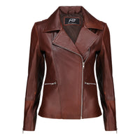 Classic White Leather Motorcycle Jacket for Women

