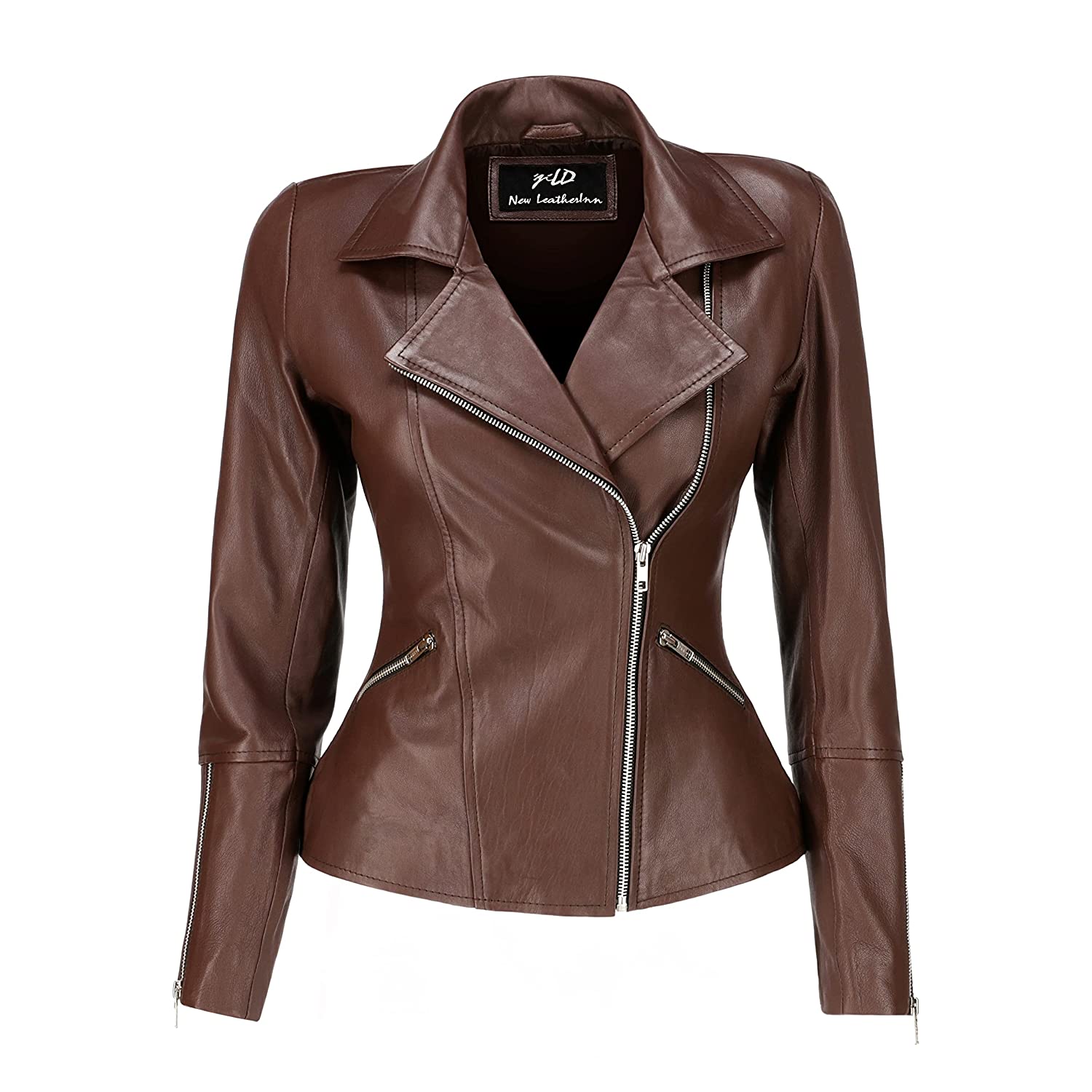 Womens Asymmetrical Biker Brown Leather Jacket