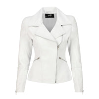 Asymmetrical White Leather Biker Jacket for Women


