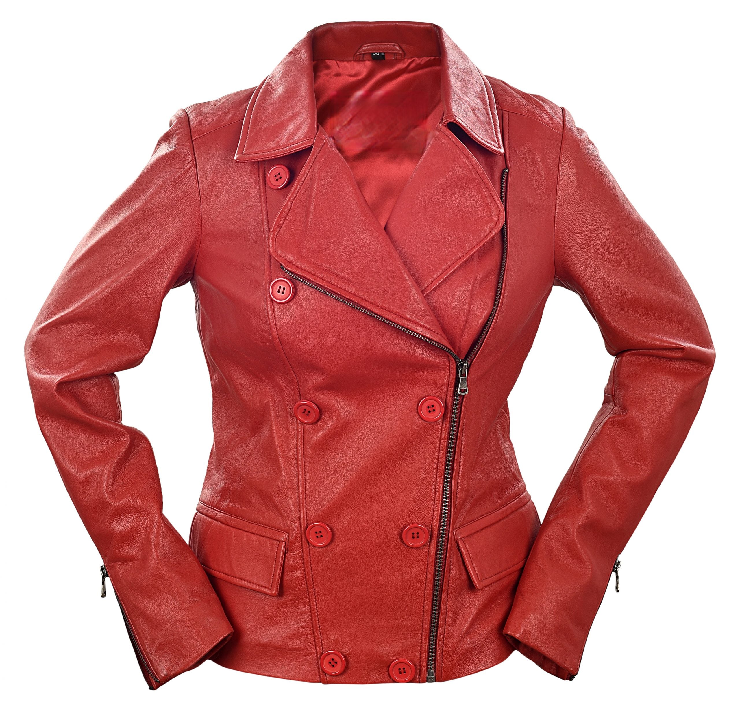 Women's Red Leather Biker Style Jacket