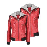 Womens Hooded Red Leather Jacket