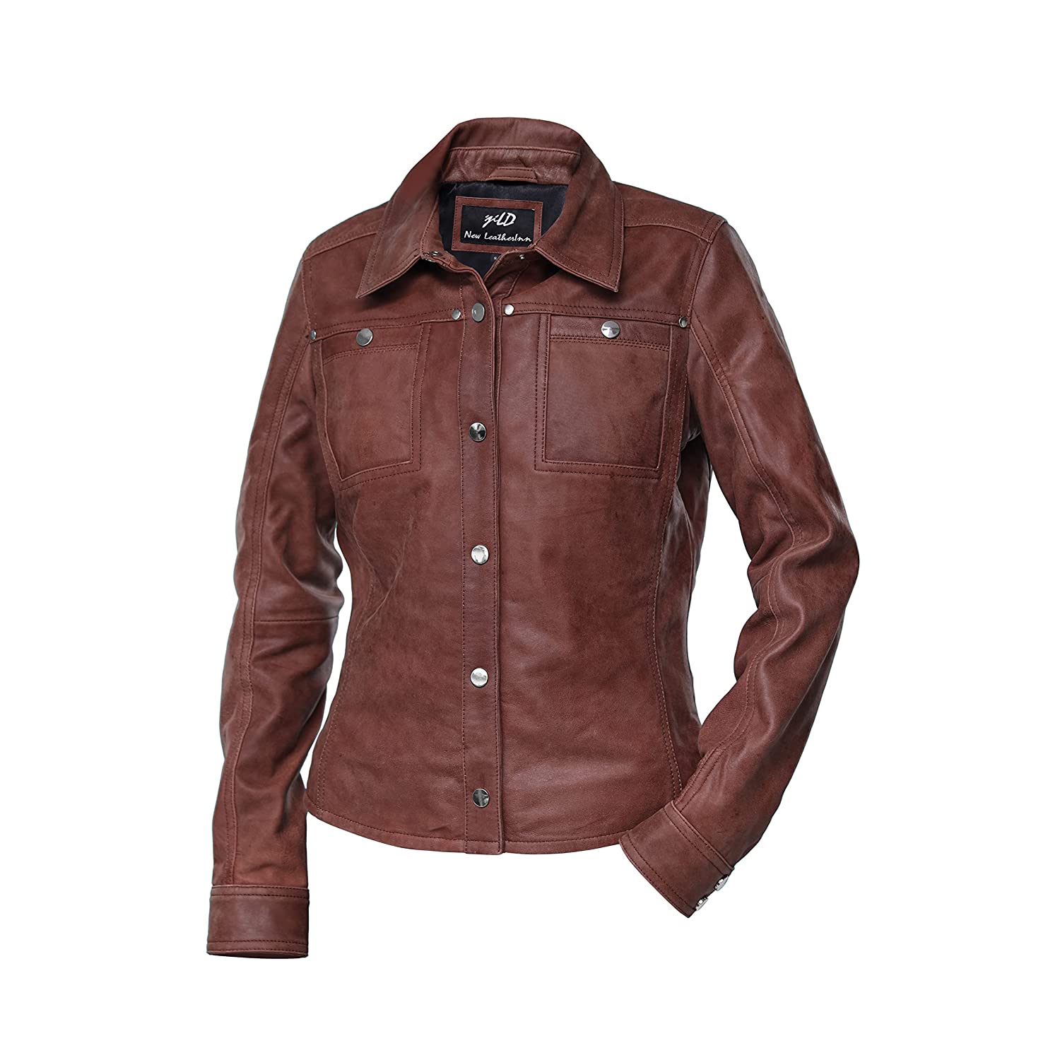 Womens Vintage Brown Shirt Style Leather Jacket