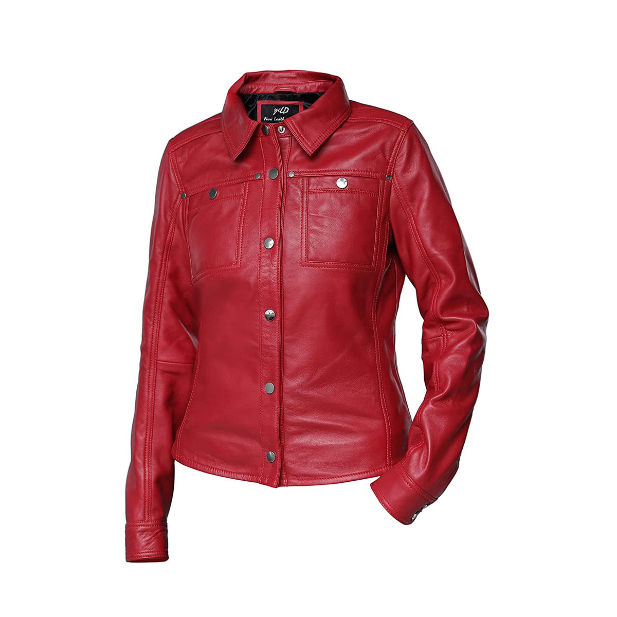 Womens Red Shirt Style Leather Jacket