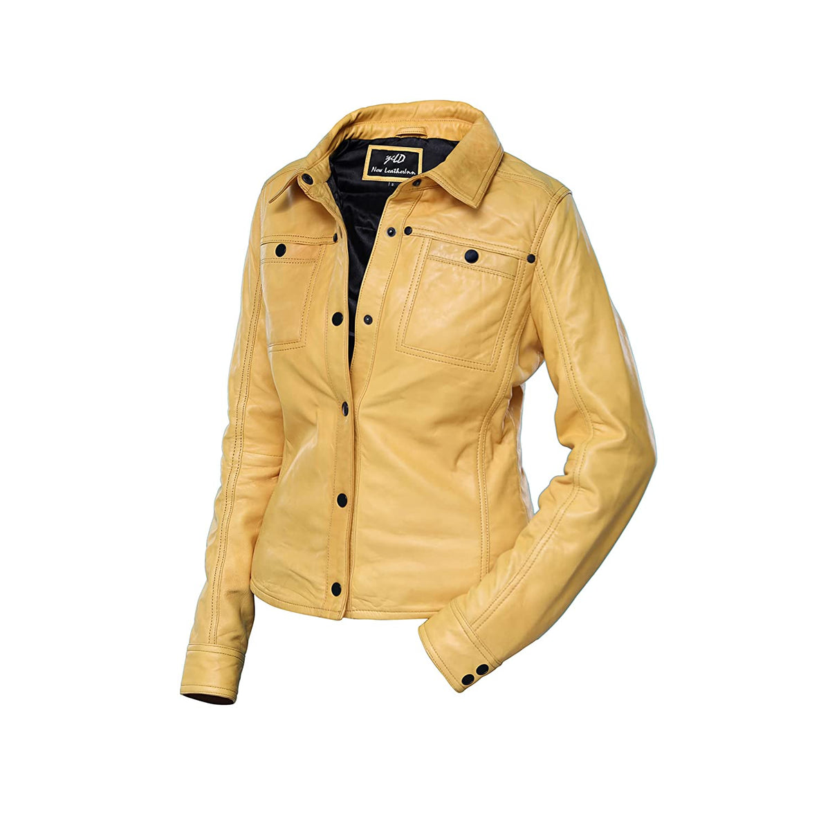 Womens Yellow Shirt Style Leather Jacket