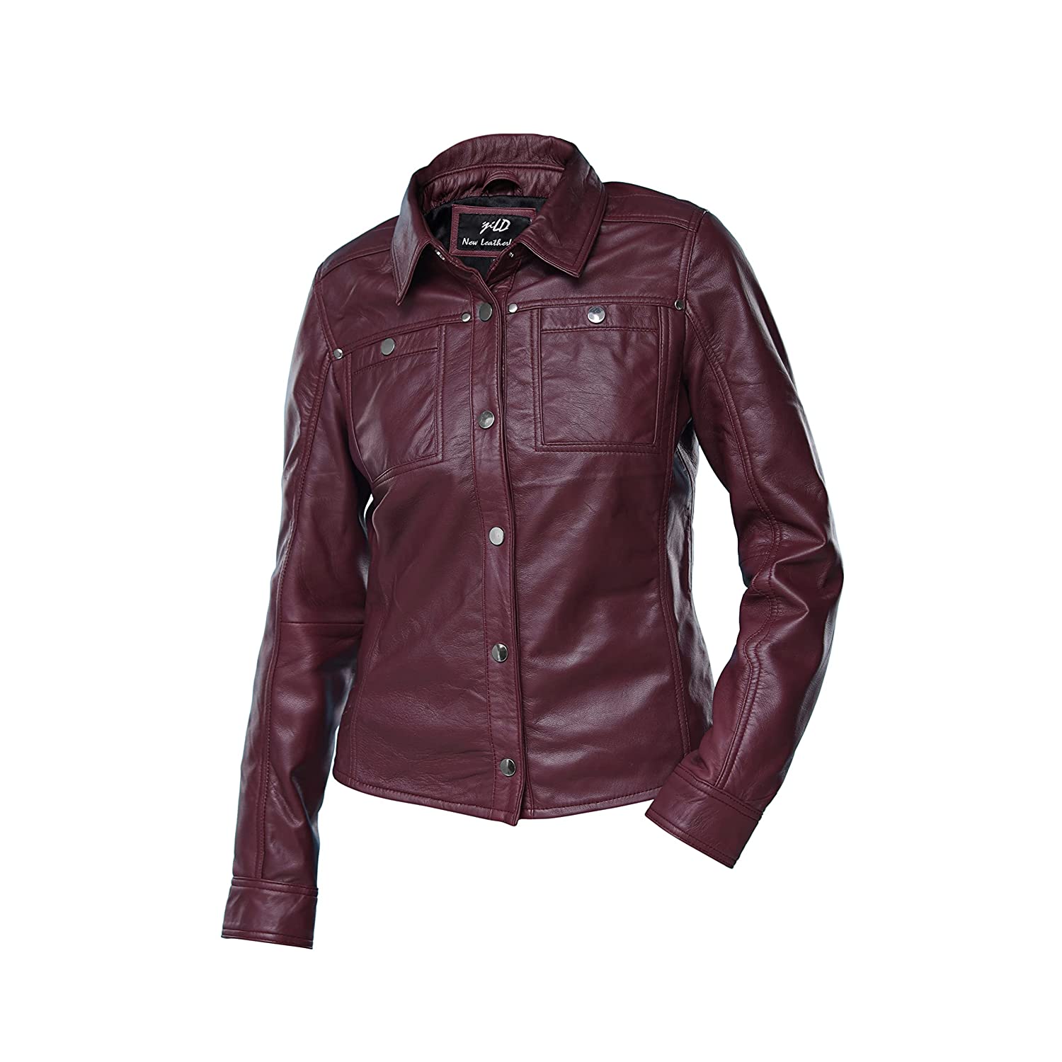Women's Burgandy Shirt Style Leather Jacket