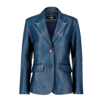 Womens Jild Classic Lambskin Blue Leather Blazer Jackets