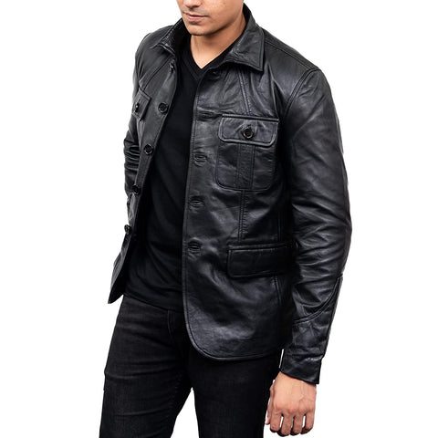 Mens Lambskin Black Leather Coat